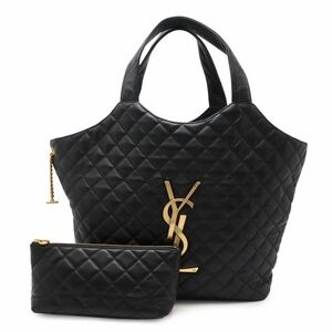 Yves Saint Laurent Quilted Black Tote with Gold Details